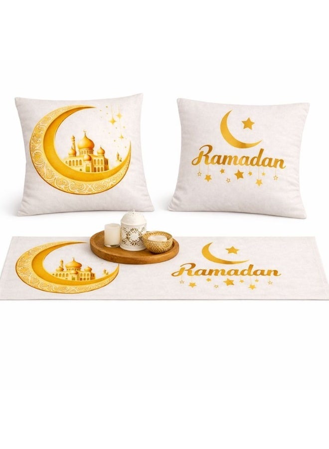 سنوز طقم رمضان تصميم هلال 3 قطع ( رانر سفره , 45*90 سم + 2 كوشن مقاس 40*40 سم ) - Image 4